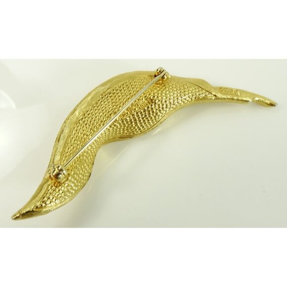 Boucher Signed Designer Brooch Vintage Goldtone Leaf Swirl - Picture 4 of 7
